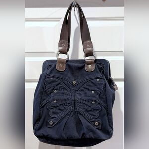 RARE VTG Retro Y2K GAP Butterfly Applique Blue Canvas Shoulder Tote Bag